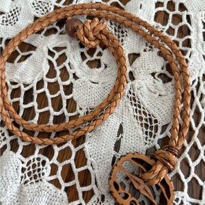 Carved Walnut Pendant on Braided Leather Cord